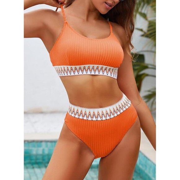 Women's 2-Piece High-Waisted Bikini Set – Scoop Neck, Cheeky Orange XL - Picture 5 of 5